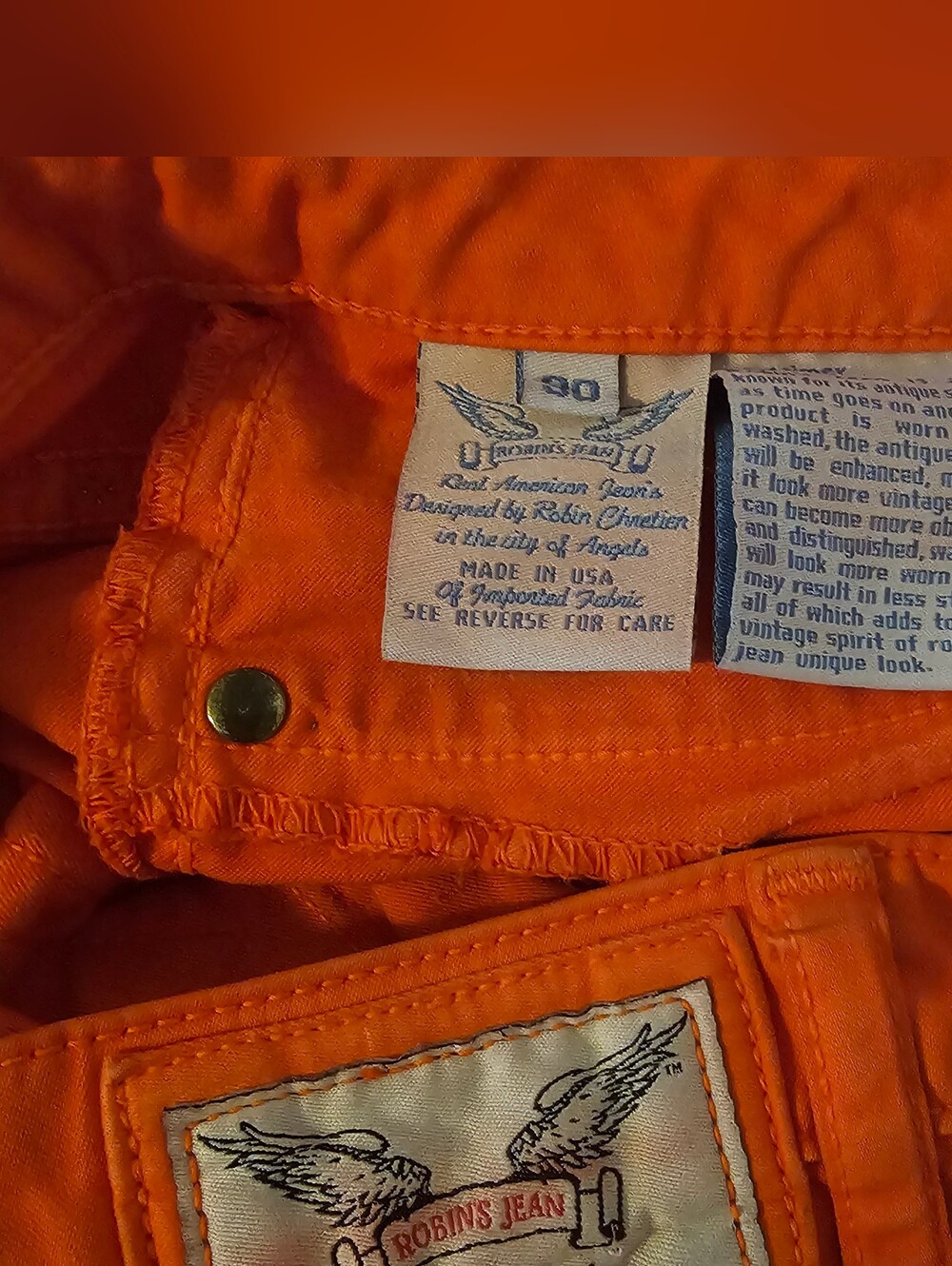 Vintage Robin's Jeans Tangerine Marilyn With Aurum Crystals  Low-Rise 30x34 - Picture 8 of 11